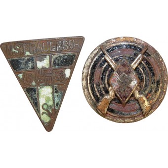 Lot of 2 NSDAP badges. HJ shooting badge and  NS-Frauenschaft  badge. Espenlaub militaria
